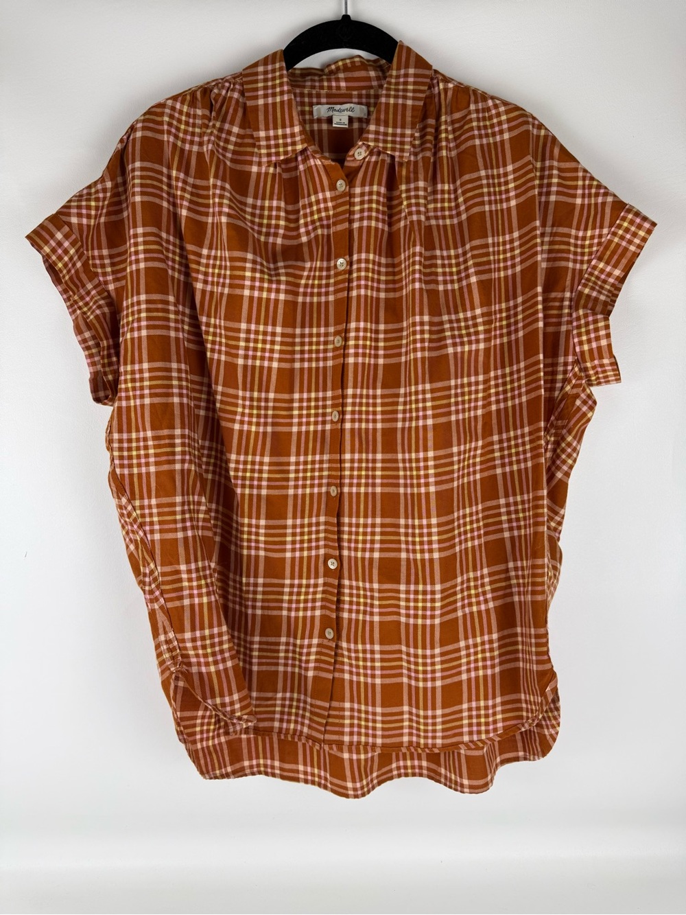 Madewell Central Shirt Plaid Button Down Cotton Blouse Rust Brown Pink S